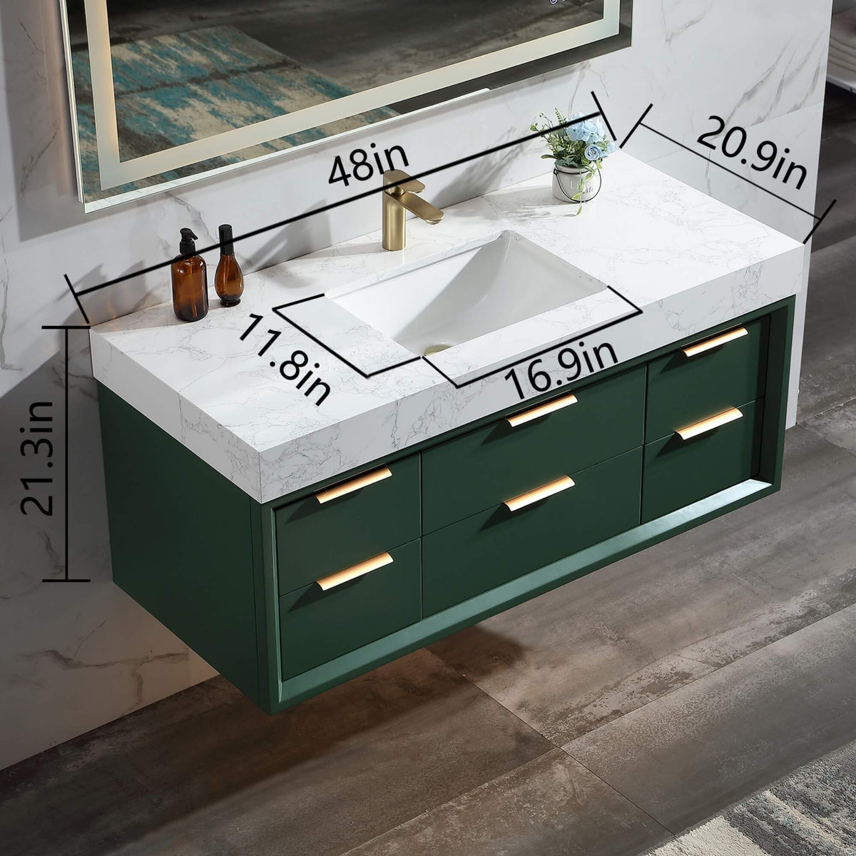 48-Inch Floating Bathroom Vanity with Sink, 6 Drawers & LED Lighting