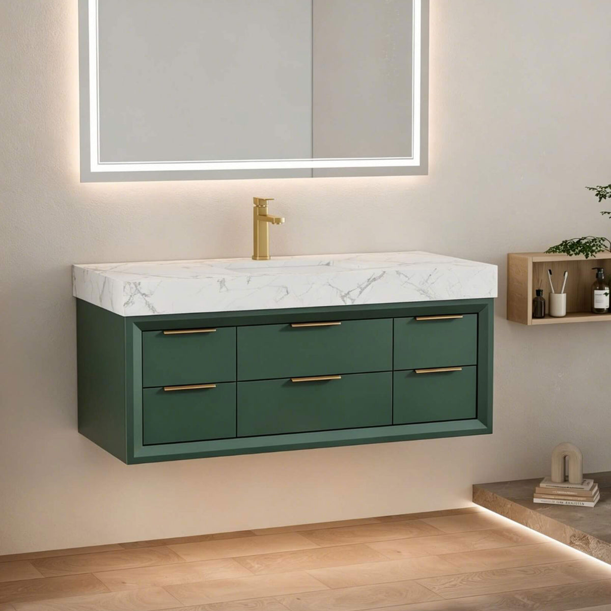 48-Inch Floating Bathroom Vanity with Sink, 6 Drawers & LED Lighting