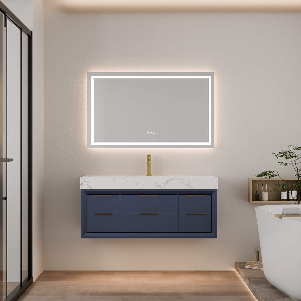 48-Inch Floating Bathroom Vanity with Sink, 6 Drawers & LED Lighting