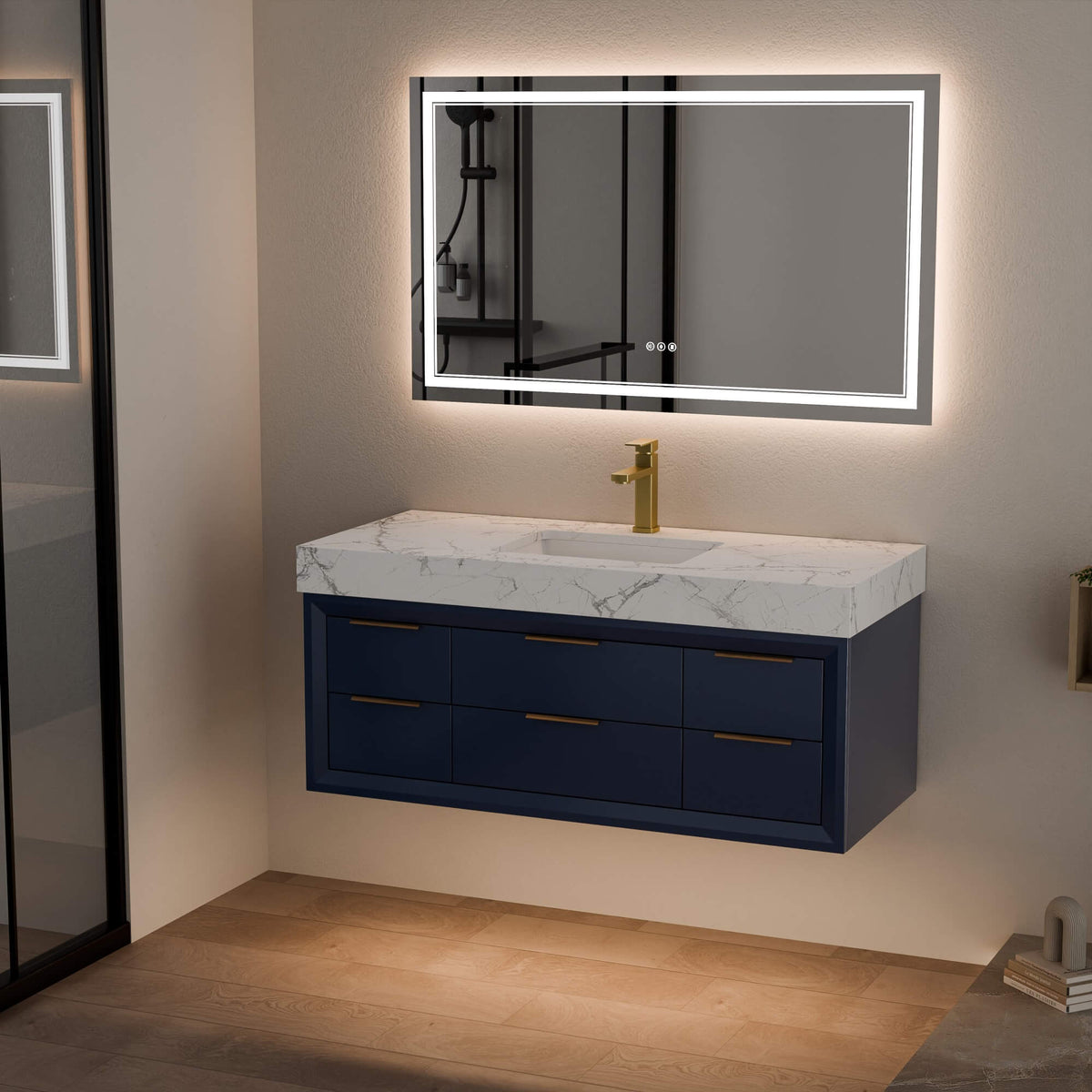 48-Inch Floating Bathroom Vanity with Sink, 6 Drawers & LED Lighting