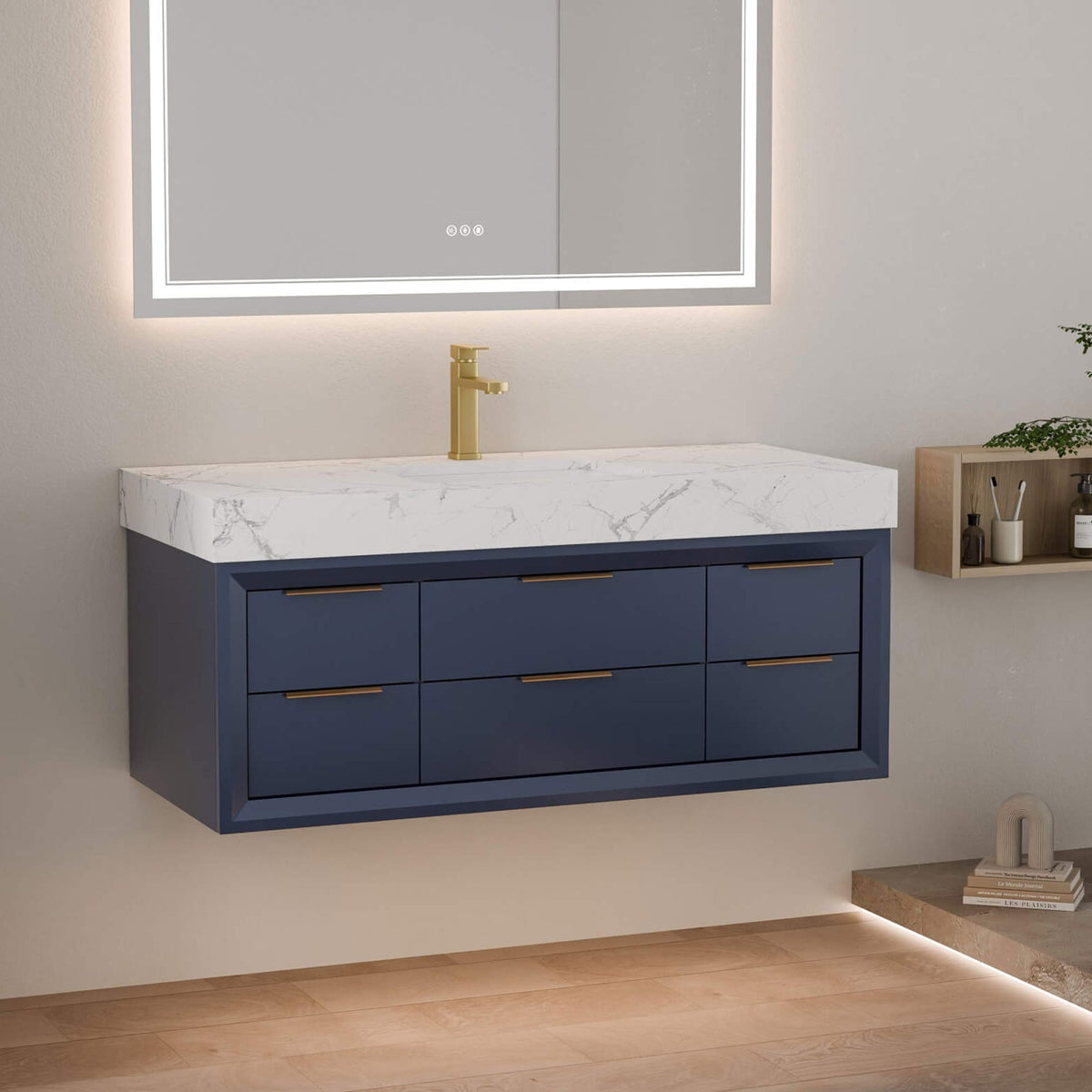 48-Inch Floating Bathroom Vanity with Sink, 6 Drawers & LED Lighting