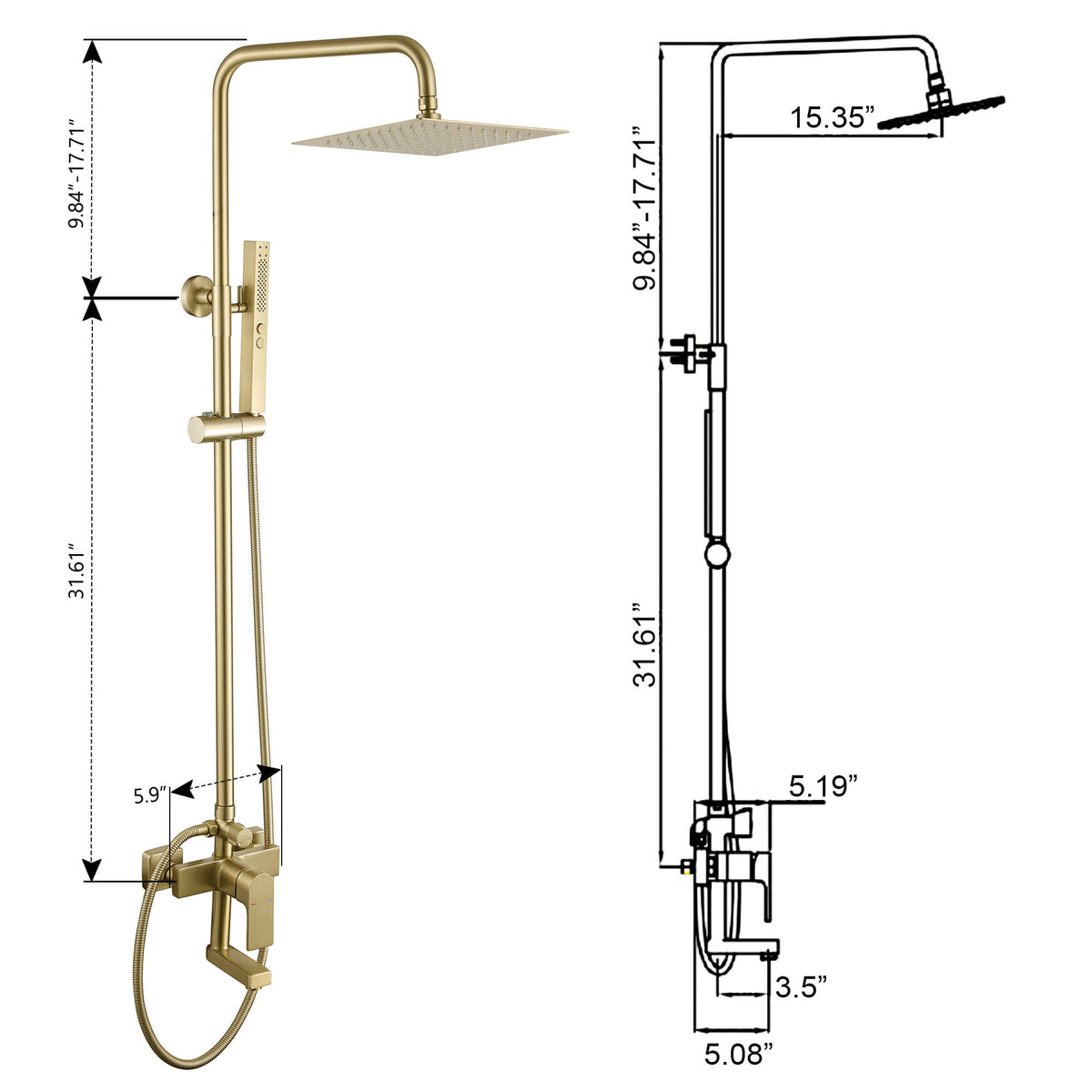 Wall-Mounted 3-Function Shower Kit with Jet & Spray Modes