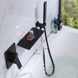 Fashion Tub Fliier Wall Mount Bathtub Faucet With Hand Shower Matte Black JK0036