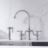 8-Inch Bridge Kitchen Faucet with Side Sprayer 360° Swivel Spout