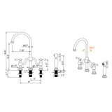 8-Inch Bridge Kitchen Faucet with Side Sprayer 360° Swivel Spout