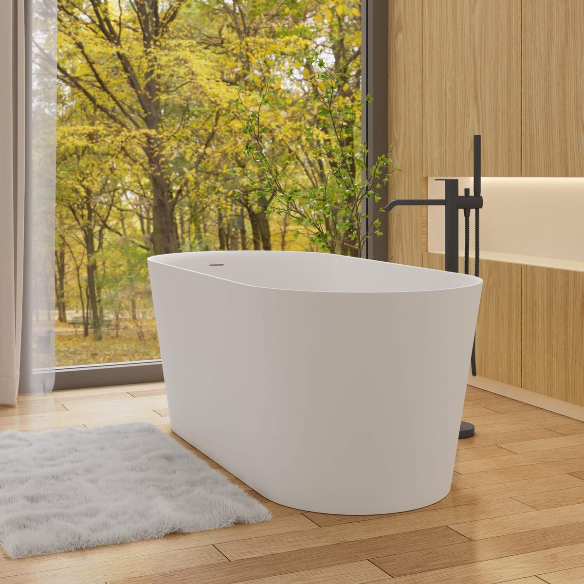 Oval Stone Resin Soaking Tub in Matte White with Drain & Overflow