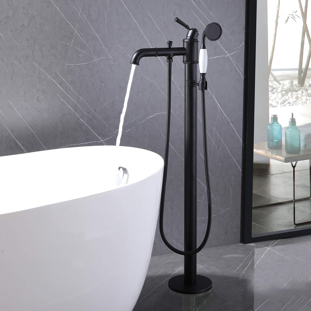 Single Handle Freestanding Roman Tub Faucet with Hand Shower Matte Black AD7013MB