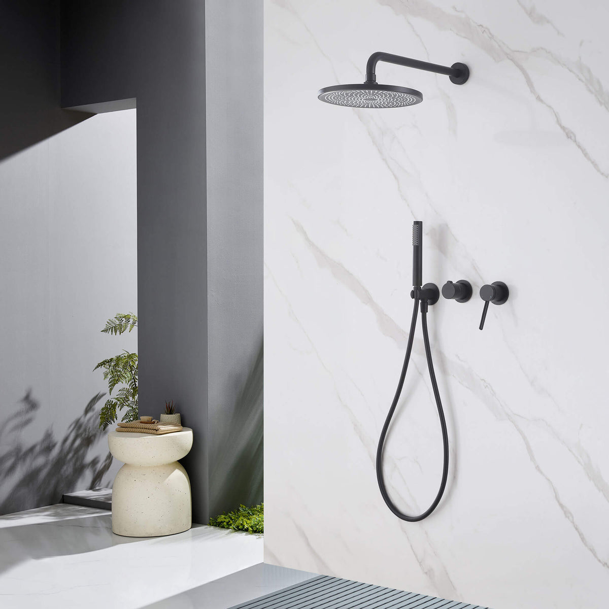 2-Function Concealed Rain Shower System with Handheld Shower