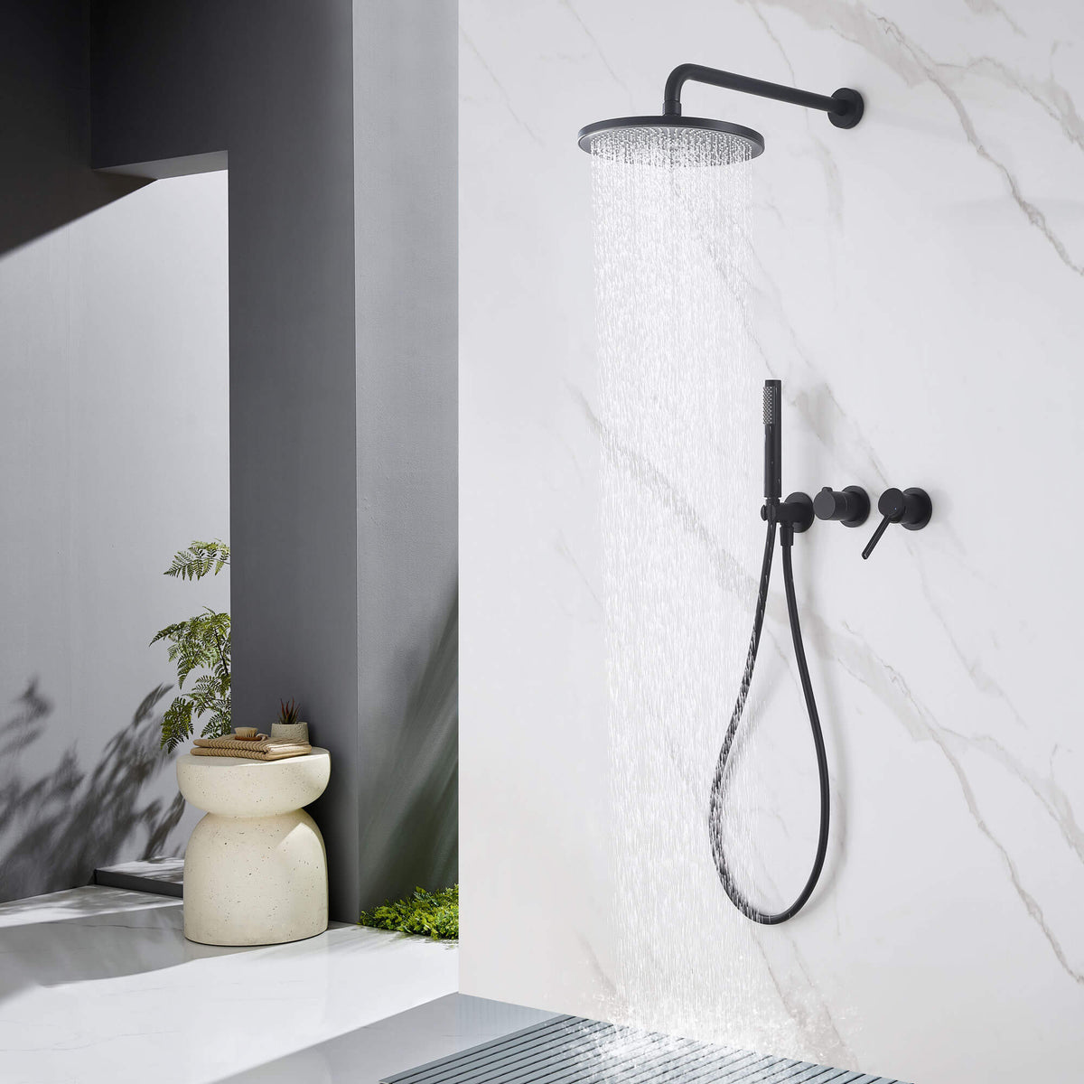 2-Function Concealed Rain Shower System with Handheld Shower