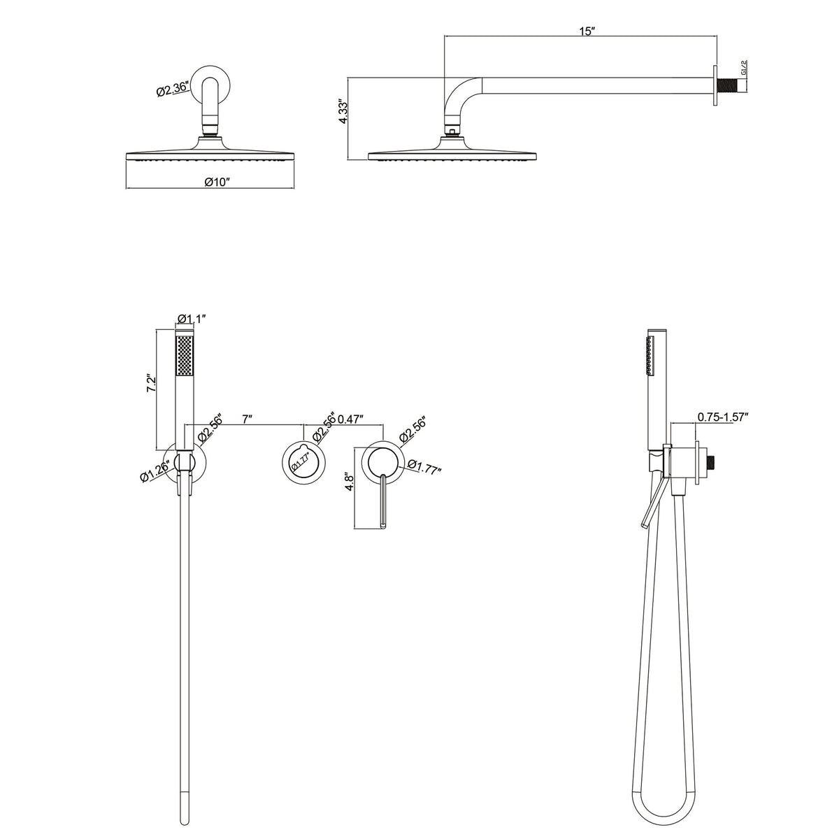 2-Function Concealed Rain Shower System with Handheld Shower