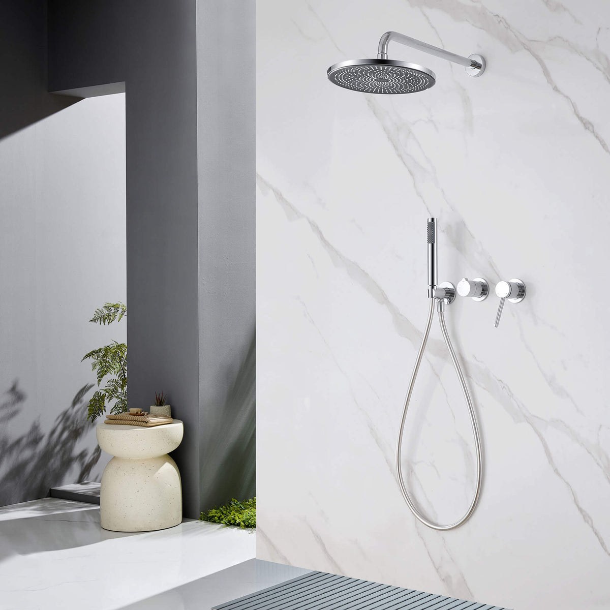 2-Function Concealed Rain Shower System with Handheld Shower