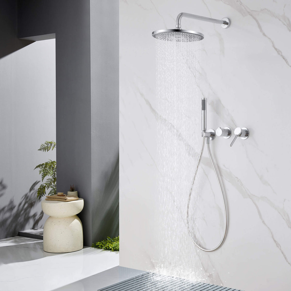 2-Function Concealed Rain Shower System with Handheld Shower