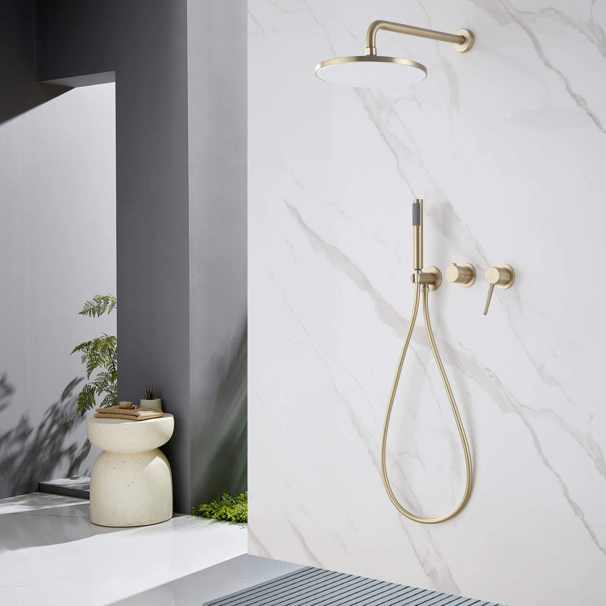 2-Function Concealed Rain Shower System with Handheld Shower