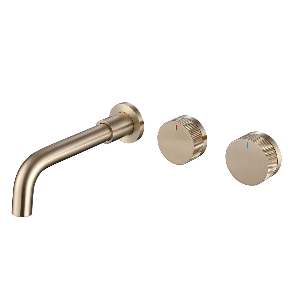 wall mount 2-handle bathroom sink faucet brushed gold