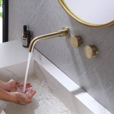 wall mount bathroom sink faucet brushed gold handwashing