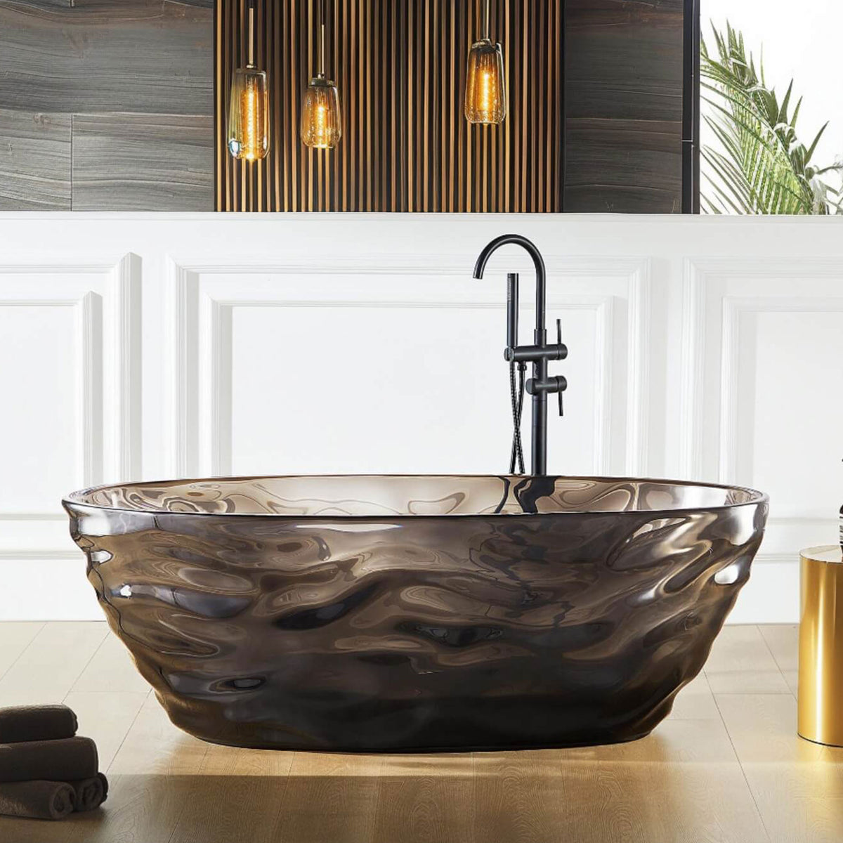 black transparent acrylic resin freestanding soaking tub