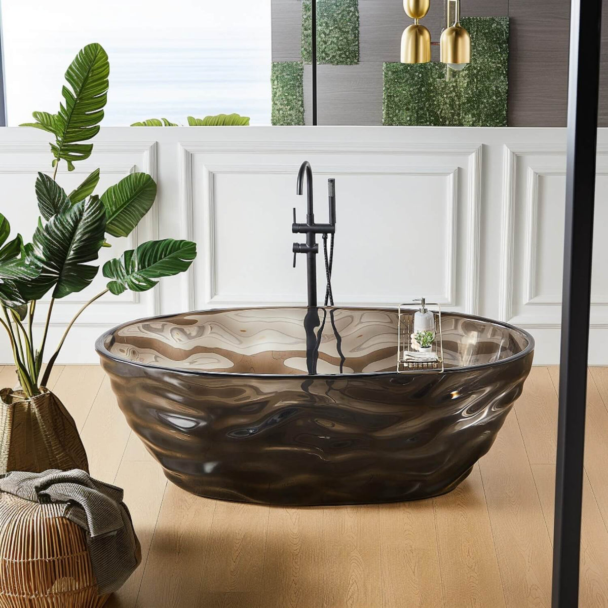 Smoky Black Transparent Acrylic Resin Freestanding Soaking Bathtub