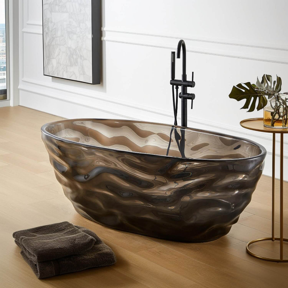 Smoky Black Transparent Acrylic Resin Freestanding Soaking Bathtub