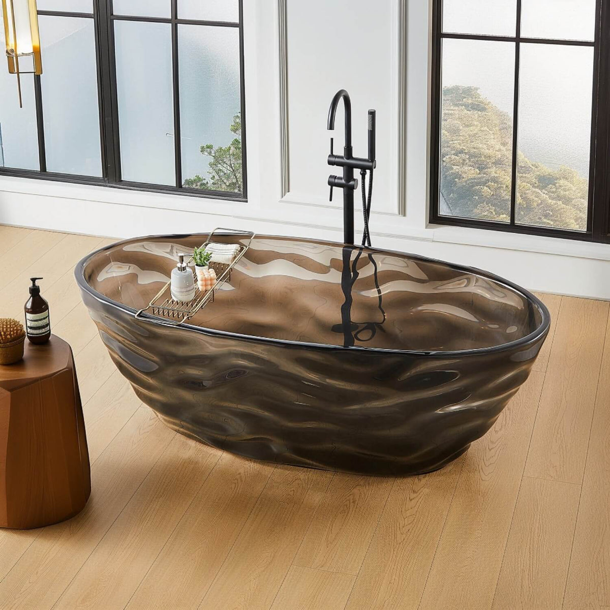 Smoky Black Transparent Acrylic Resin Freestanding Soaking Bathtub