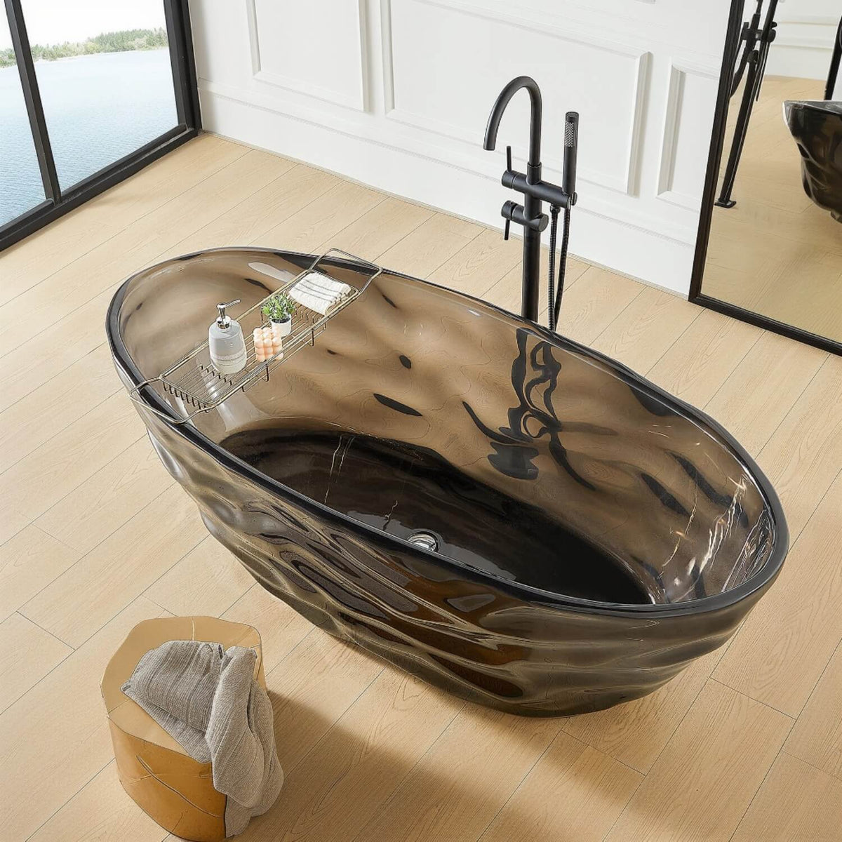 Smoky Black Transparent Acrylic Resin Freestanding Soaking Bathtub
