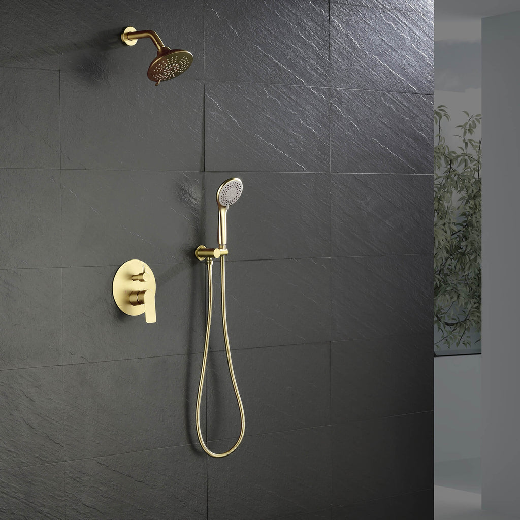 Bathroom Faucet Set Brushed Gold with 5 Functions Rain Shower Head Pressure Balance LYJ0037