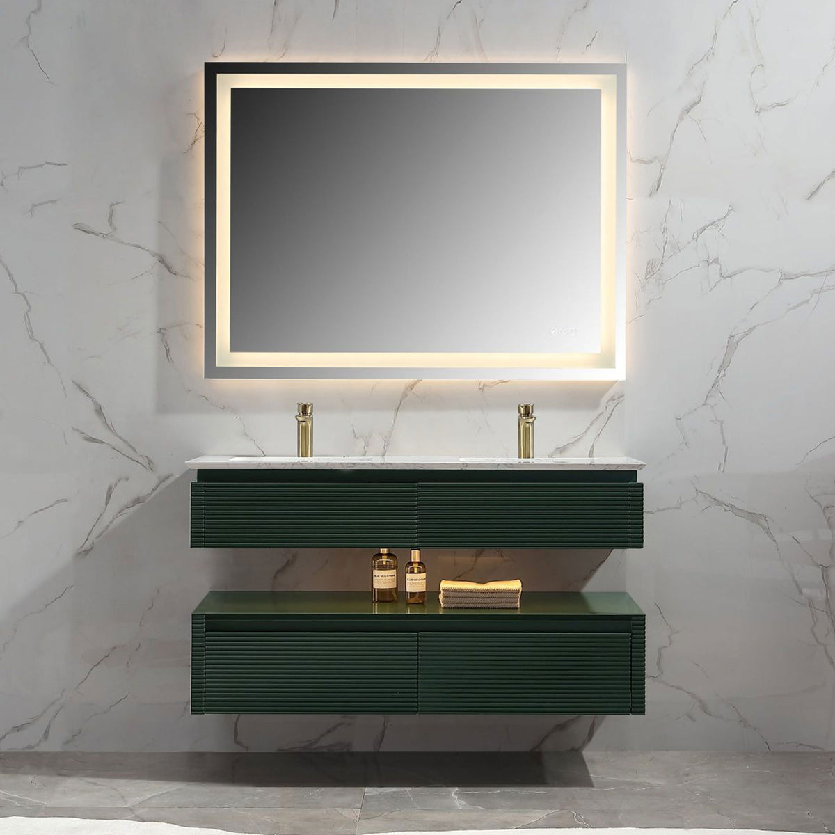 48-Inch Double Sink Floating Vanity with White Countertop