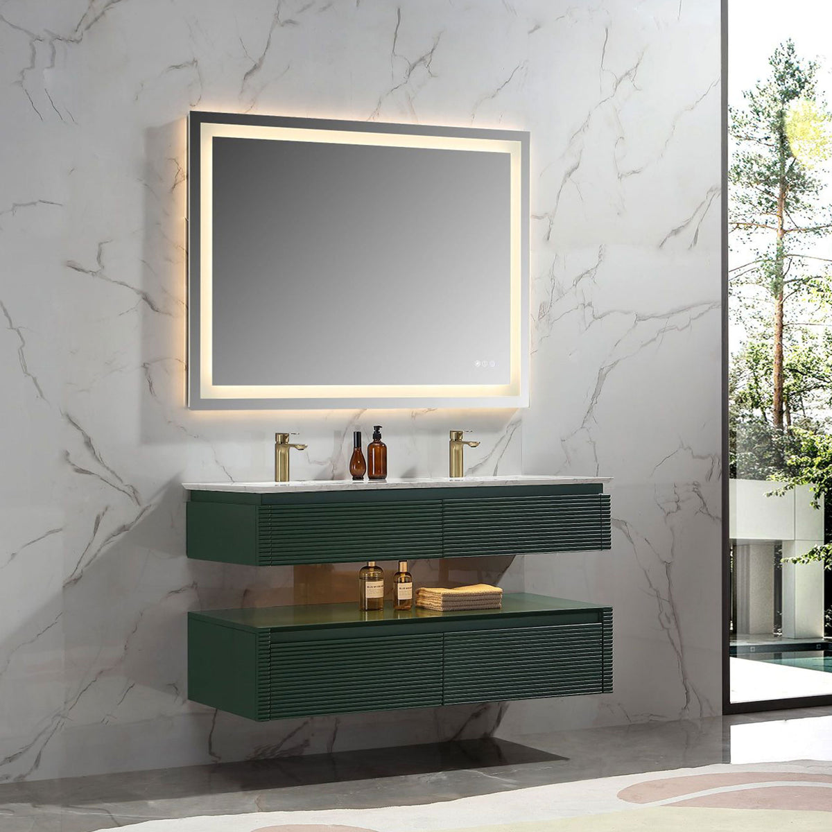 48-Inch Double Sink Floating Vanity with White Countertop