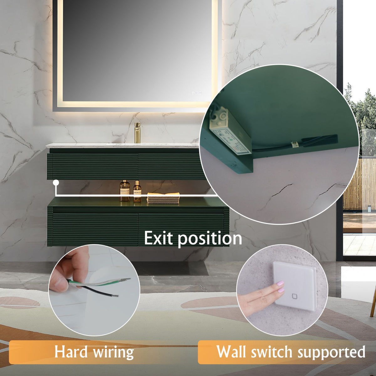 48-Inch Floating Bathroom Vanity Cabinet with Quartz Top and LED Lighting