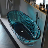 Luxury 66-Inch Blue Acrylic Resin Freestanding Bathtub Modern Oval Stand Alone Soaking Tub