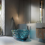 Luxury 66-Inch Blue Acrylic Resin Freestanding Bathtub Modern Oval Stand Alone Soaking Tub