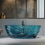 Luxury 66-Inch Blue Acrylic Resin Freestanding Bathtub Modern Oval Stand Alone Soaking Tub