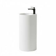 35-Inch Modern Freestanding Pedestal Sink Round Resin Stone Bathroom Basin with Overflow and Pop-Up Drain