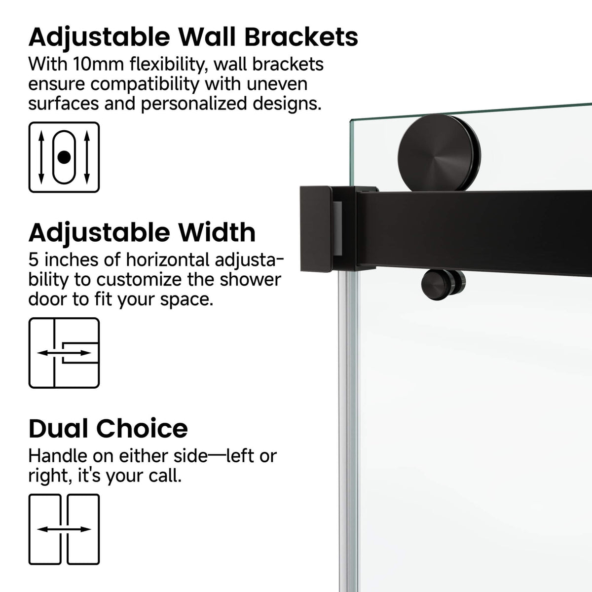 Frameless Double Sliding Glass Shower Door 60 x 76 Inch 10mm Tempered Glass Adjustable Width Soft Close Waterproof Modern Bathroom