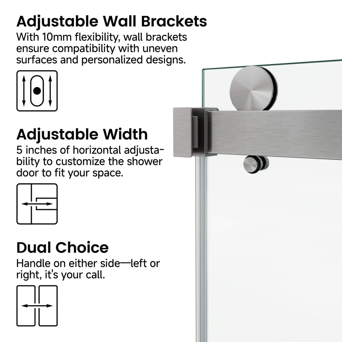 Frameless Double Sliding Glass Shower Door 60 x 76 Inch 10mm Tempered Glass Adjustable Width Soft Close Waterproof Modern Bathroom