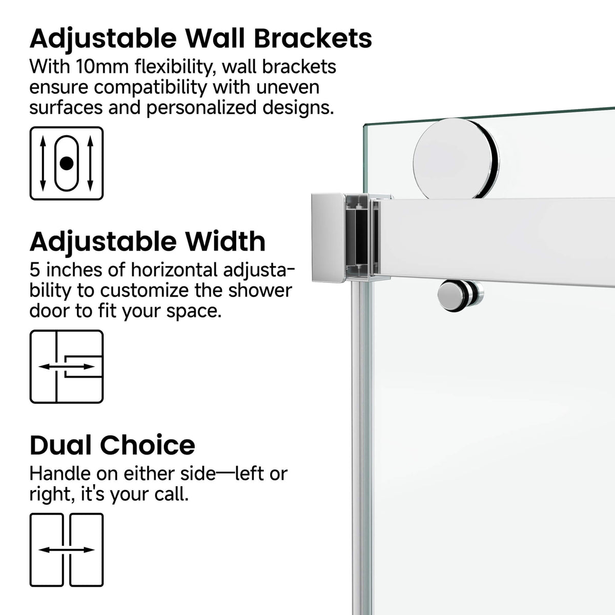 Frameless Double Sliding Glass Shower Door 60 x 76 Inch 10mm Tempered Glass Adjustable Width Soft Close Waterproof Modern Bathroom