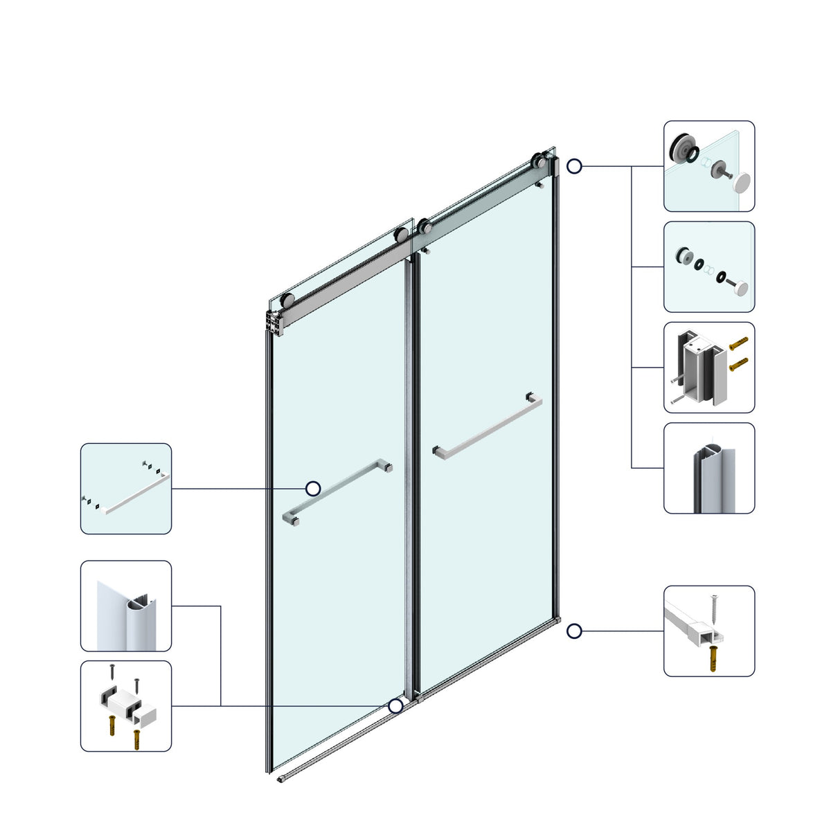 72 in. W × 76 in. H Frameless Double Sliding Shower Door