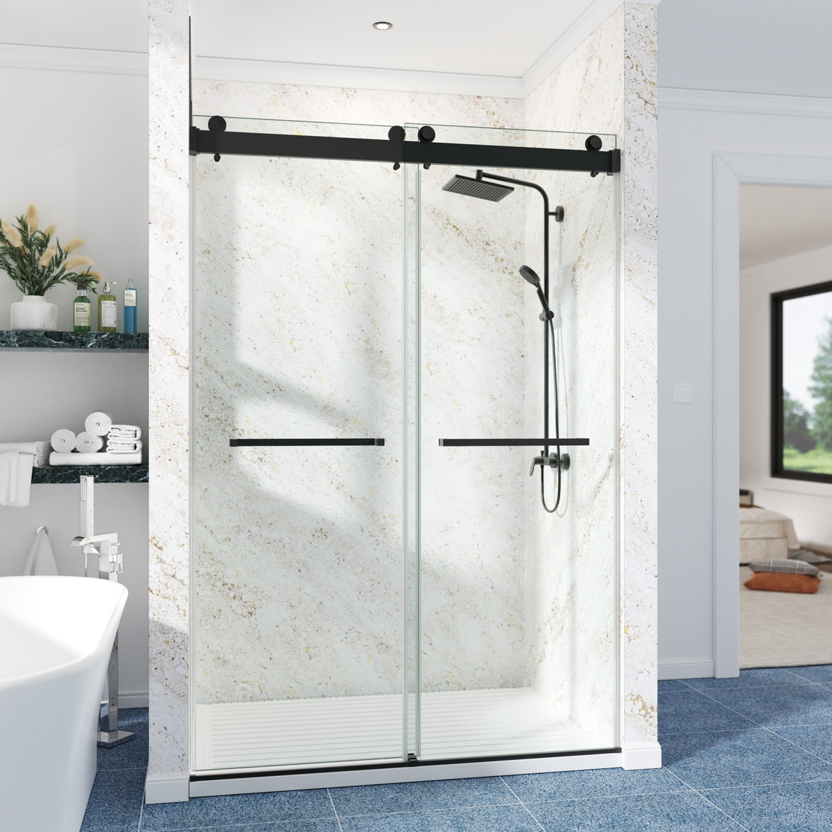 72 in. W × 76 in. H Frameless Double Sliding Shower Door