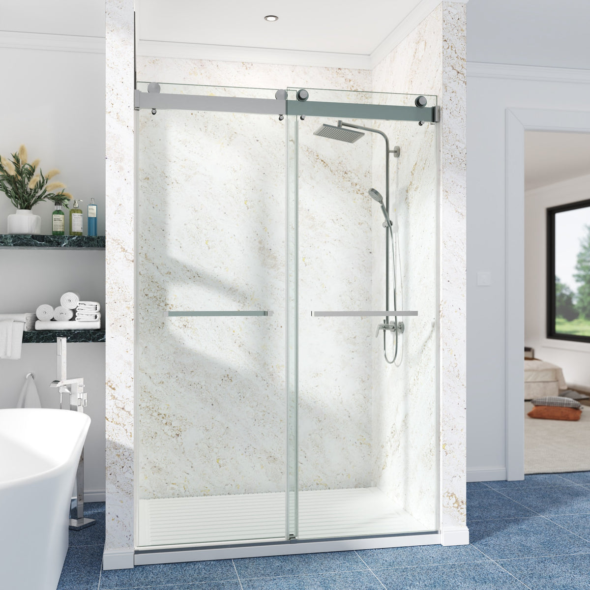 72 in. W × 76 in. H Frameless Double Sliding Shower Door