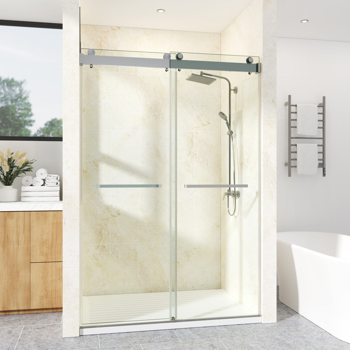 72 in. W × 76 in. H Frameless Double Sliding Shower Door