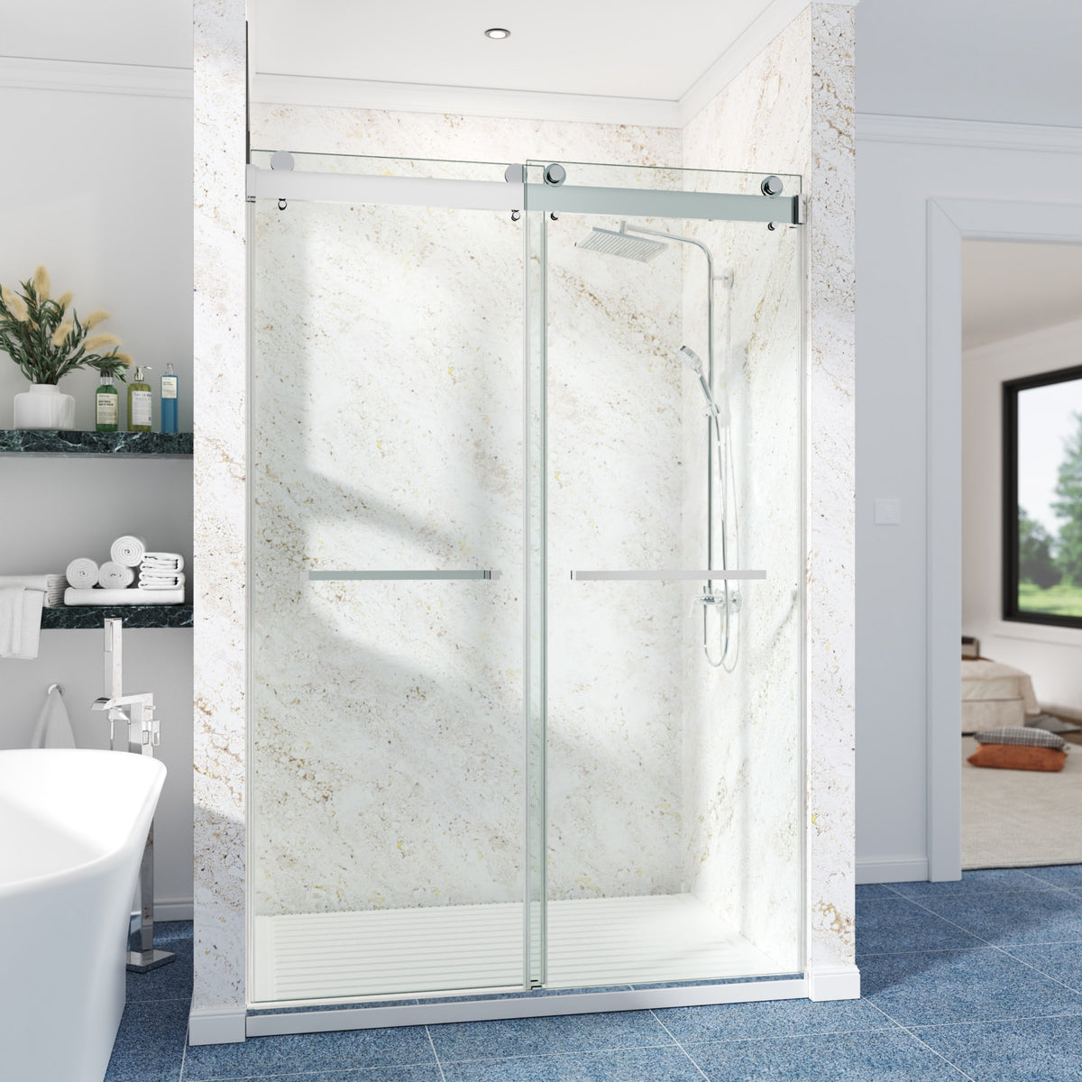 72 in. W × 76 in. H Frameless Double Sliding Shower Door