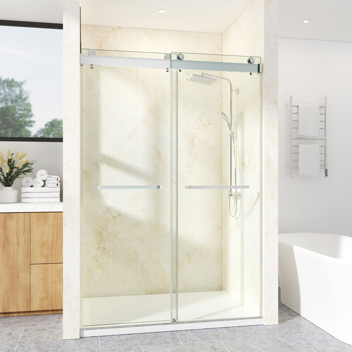 72 in. W × 76 in. H Frameless Double Sliding Shower Door
