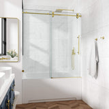 Frameless Glass Shower Door 54 x 76 Inch Sliding Shower Door 10 mm SGCC Tempered Glass with Handle and Seal Strips No Leak Design
