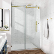 Frameless Glass Shower Door 54 x 76 Inch Sliding Shower Door 10 mm SGCC Tempered Glass with Handle and Seal Strips No Leak Design