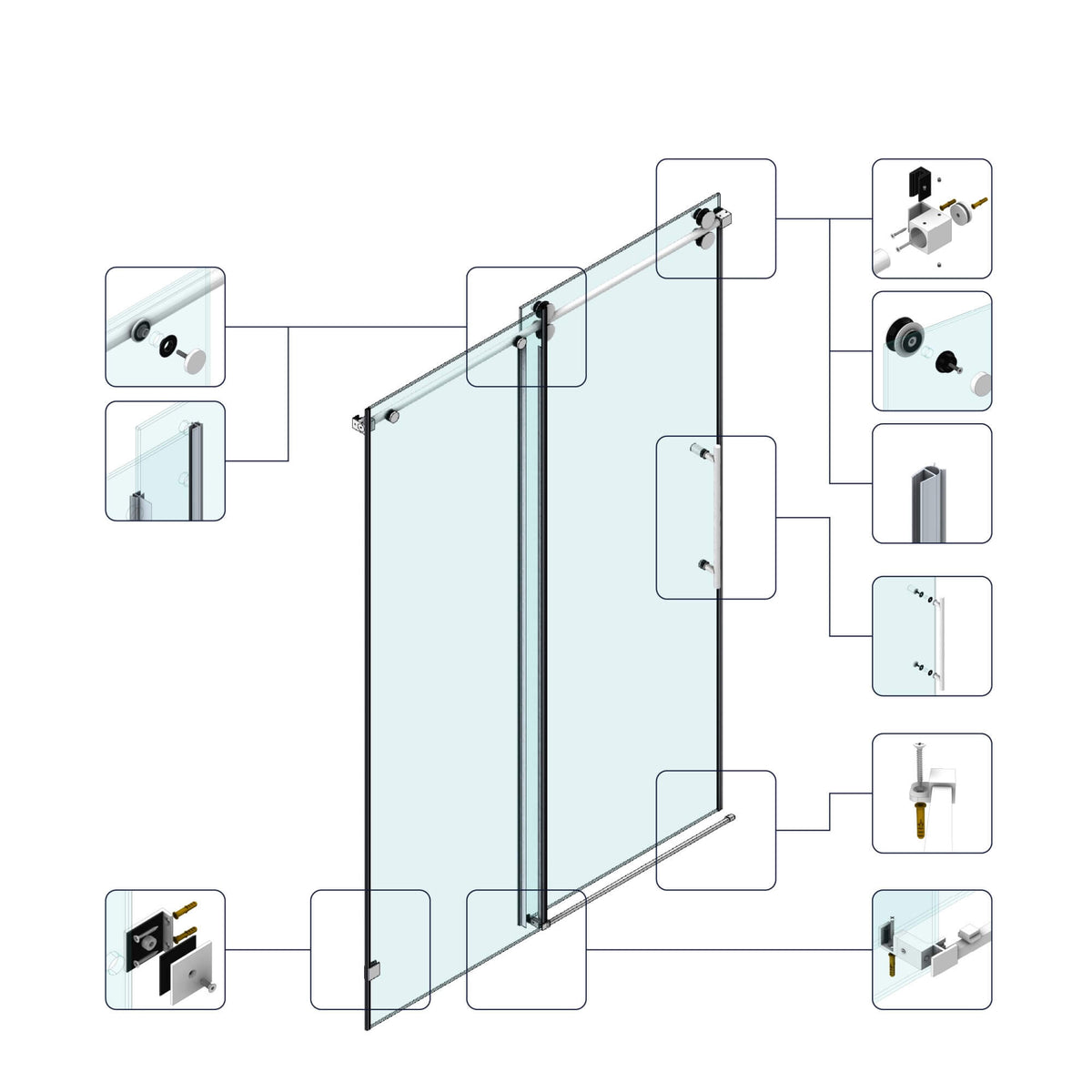 Frameless Glass Shower Door 54 x 76 Inch Sliding Shower Door 10 mm SGCC Tempered Glass with Handle and Seal Strips No Leak Design