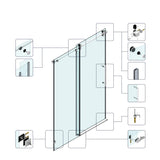Frameless Glass Shower Door 54 x 76 Inch Sliding Shower Door 10 mm SGCC Tempered Glass with Handle and Seal Strips No Leak Design