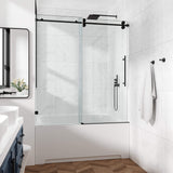 Frameless Glass Shower Door 54 x 76 Inch Sliding Shower Door 10 mm SGCC Tempered Glass with Handle and Seal Strips No Leak Design