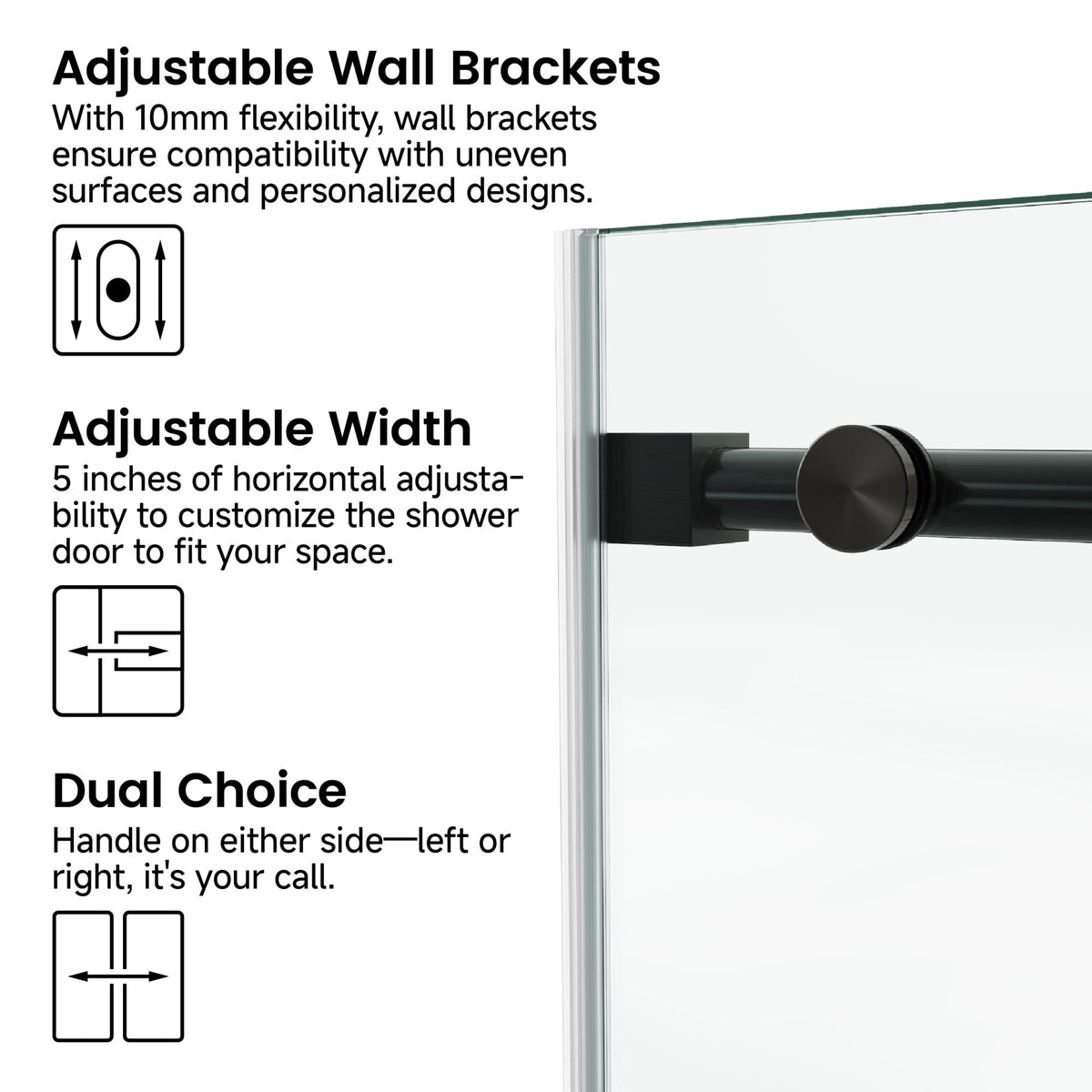 78 in. W × 76 in. H Frameless Sliding Shower Door with Adjustable Rollers