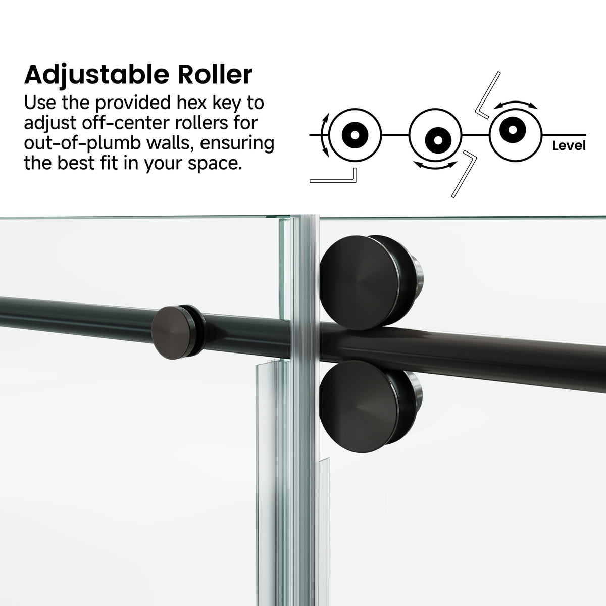 78 in. W × 76 in. H Frameless Sliding Shower Door with Adjustable Rollers