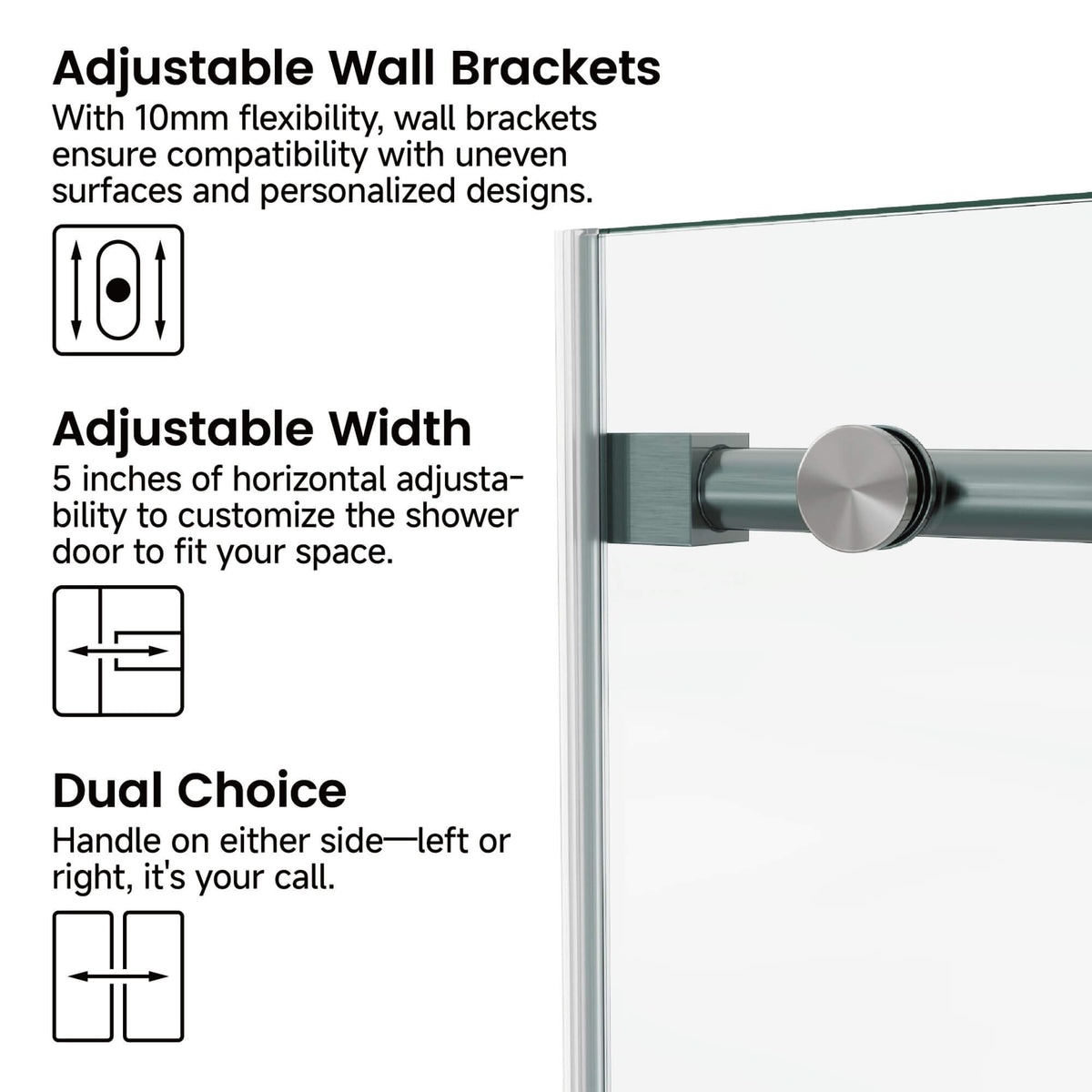 Frameless Glass Shower Door 54 x 76 Inch Sliding Shower Door 10 mm SGCC Tempered Glass with Handle and Seal Strips No Leak Design