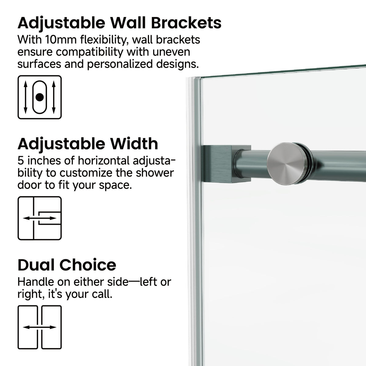 78 in. W × 76 in. H Frameless Sliding Shower Door with Adjustable Rollers